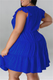 Синее модное повседневное платье больших размеров в стиле пэчворк с V-образным вырезом без рукавов