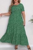Зеленое модное повседневное платье больших размеров в стиле пэчворк с круглым вырезом и коротким рукавом