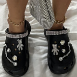 Chaussures confortables rondes en patchwork évidées décontractées à la mode noire
