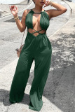 Black Sexy Casual Solid Bandage Hollowed Out O Neck Regular Jumpsuits