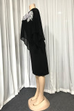 スカイブルーファッションカジュアルパッチワークバックレスVネックプラスサイズのドレス