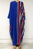 Red Blue Casual Print Patchwork V Neck Long Dress Plus Size Dresses