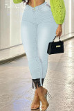 Lichtblauwe mode casual effen kwastjes patchwork hoge taille skinny denim jeans