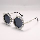 Óculos de sol cinza prata moda casual patchwork pérola