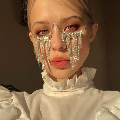 Occhiali da sole casual con strass nappa patchwork moda argento