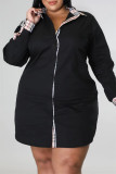 Robe chemise à col rabattu à imprimé patchwork à la mode décontractée noire