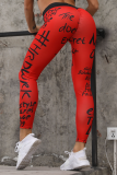 Красная модная спортивная одежда с принтом в стиле пэчворк, обычные, с высокой талией, карандаш, сплошной принт, штаны