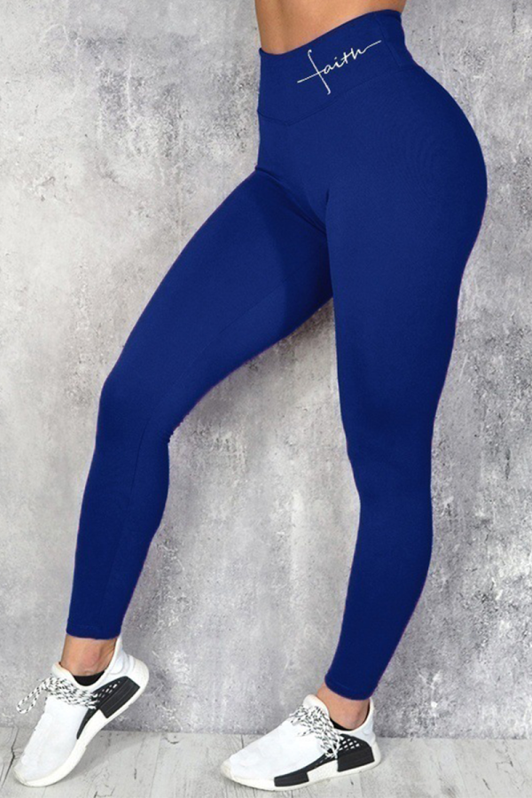 Calças com estampa de rua azul patchwork skinny cintura alta com estampa de posicionamento