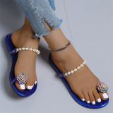 Zapatos cómodos redondos de perlas de retazos informales de moda azul