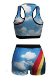 Multicolor Mode Casual Sportswear Print Basic U-hals ärmlös två delar