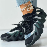 Zwarte mode casual sportkleding bandage patchwork ronde sport hardloopschoenen