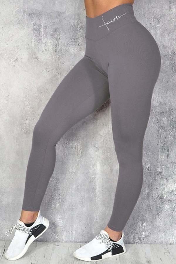 Pantalones grises con estampado de calle y estampado de lápiz de cintura alta ajustados con estampado de posicionamiento