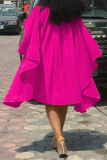 Rose Red Fashion Solid Flounce O Neck Cake Skirt Dresses