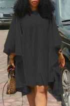 ブラックファッションソリッドフラウンスOネックケーキスカートドレス