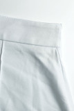 blanco moda casual sólido patchwork medio cuello alto sin mangas dos piezas