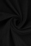 ブラックファッションセクシーレターソリッドパッチワークシースルーOネック半袖ツーピース