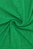 Roupa esportiva casual verde com fivela de patchwork sólido gola virada para baixo manga curta duas peças