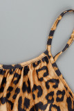 Leopardtryck Sexigt tryck Leopard Patchwork Spaghetti Strap Raka Jumpsuits