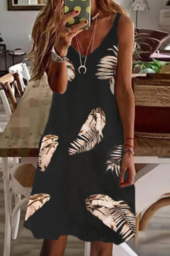 Multicolor Sexy Casual Print Backless V Neck Sling Dress
