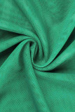 Vert Mode Sexy Lettre Solide Patchwork Transparent O Cou Manches Courtes Deux Pièces