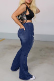 Blue Fashion Casual Patchwork The stars Chains High Waist Skinny Denim Jeans