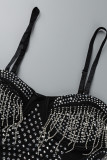 Абрикосовое модное сексуальное лоскутное горячее бурение с кисточками и открытой спиной на тонких бретельках нерегулярное платье