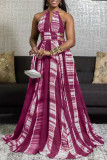 Kleur sexy print uitgehold patchwork backless O-hals A-lijn jurken