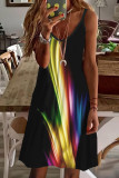 Mehrfarbiges, sexy, lässiges, rückenfreies Sling-Kleid mit V-Ausschnitt