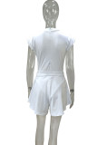 White Fashion Casual Solid Patchwork Half A Turtleneck Sleeveless Two Pieces