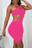 Black Sexy Solid Bandage Hollowed Out Patchwork Asymmetrical Spaghetti Strap Pencil Skirt Dresses