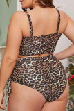 Costumi da bagno di grandi dimensioni con cinturino per spaghetti senza schienale con stampa leopardata