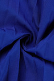 Blaue, lässige, solide Patchwork-Falte mit geradem V-Ausschnitt