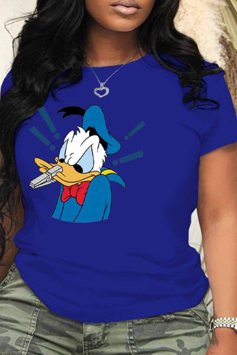 

Blue Fashion Casual Character Print Patchwork O Neck T-Shirts