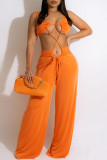 Rose Red Sexy Solid Hollowed Out Patchwork Spaghetti Strap Straight Jumpsuits
