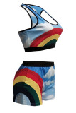 Multicolor Mode Casual Sportswear Print Basic U-hals ärmlös två delar