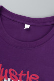 Фиолетовые модные повседневные базовые футболки с круглым вырезом и принтом