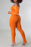 Tangerine Sexy effen verband uitgehold patchwork uit de schouder lange mouw twee stukken