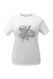 Vit mode Street Print Patchwork T-shirts med bokstaven O-hals