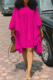 ローズレッドファッションソリッドフラウンスOネックケーキスカートドレス