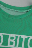 Grüner Mode-reizvoller Buchstabe-fester Patchwork-durchsichtiger O-Ausschnitt mit kurzen Ärmeln, zweiteilig