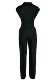 Black Sexy Solid Hollowed Out Patchwork V Neck Regular Jumpsuits
