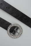 Combinaisons droites noires élégantes en patchwork uni transparent à col rond (contiennent la ceinture)