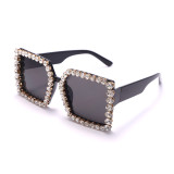 Gafas de sol de diamantes de imitación de mosaico casual de moda negro