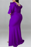Purple Fashion Sexy Plus Size Solid Patchwork Slit Off the Shoulder Evening Dress