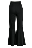 Black Fashion Solid Flounce Boot Cut High Waist Speaker Solid Color Bottoms