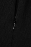 Schwarzer, eleganter, durchsichtiger Patchwork-Overall mit geradem O-Ausschnitt (enthält den Gürtel)