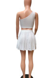 White Casual Solid Patchwork Fold Oblique Collar Sleeveless Two Pieces