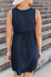 Vestidos de falda de pastel con cuello en U de patchwork sólido informal negro