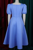 Light Blue Elegant Solid Patchwork Square Collar Evening Dress Dresses