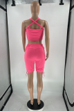 Pink Sexy Solid Patchwork U Neck Sleeveless Two Pieces